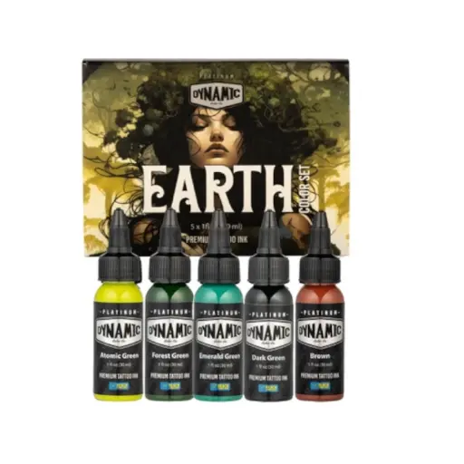 [ki_set_dynamic_earth-DYNAMIC30-PL-EARTH-SET] Encre Tattoo - Platinum By Dynamic Set Earth - Mélange pour le tatouage encre 5 x 30 ml reach