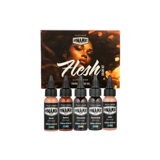 [ki_set_dynamic_flesh-DYNAMIC30-PL-FLESH-SET] Encre Tattoo - Platinum By Dynamic Set Flesh - Mélange pour le tatouage encre 5 x 30 ml reach