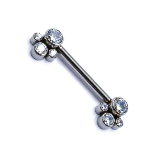[i_barbell_sterile_interne-STXC201.6X14] Piercing Barbell - Barbell Stérile Interne  - Barbell en titane avec pas de vis interne motif 4 Strass*