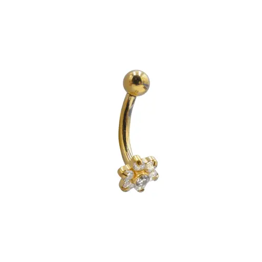 Banane Piercing - Banane Interne Stérile Pvd Gold - Piercing pour arcade en titane pvd gold motif fleur 7 strass