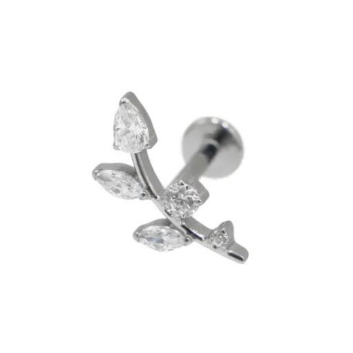 [i_labret_sterile_titane_SUL0041] Piercing Labret - Titane F136 Stérile - Labret 41 interne en titane motif branche ovale avec strass