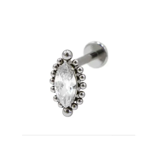 [i_labret_sterile_titane_SUL0039] Piercing Labret - Titane F136 Stérile - Labret 39 interne en titane motif ovale ornemental strass