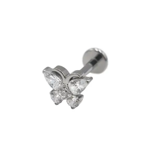 [i_labret_sterile_titane_SUL0035] Piercing Labret - Titane F136 Stérile - Labret 35 interne en titane motif papillon strass