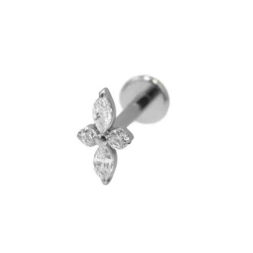 [i_labret_sterile_titane_SUL0032] Piercing Labret - Titane F136 Stérile - Labret 32 interne en titane motif pétales strass