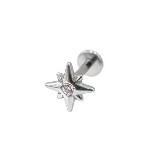 [i_labret_sterile_titane_SUL0031] Piercing Labret - Titane F136 Stérile - Labret 31 interne en titane motif étoile du berger strass