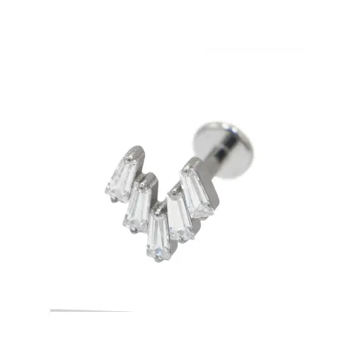 [i_labret_sterile_titane_SUL0036] Piercing Labret - Titane F136 Stérile - Labret 36 interne en titane motif 5 strass rectangle blanc