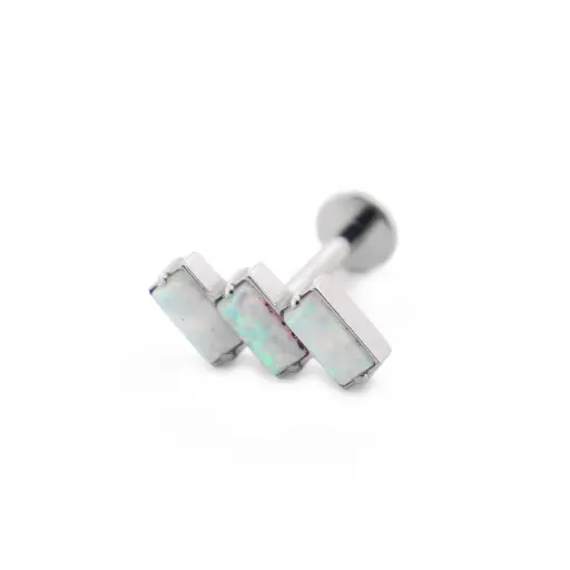 Piercing Labret - Titane F136 Stérile - Labret 26 interne en titane motif 3 rectangles penchés opales - 4 coloris