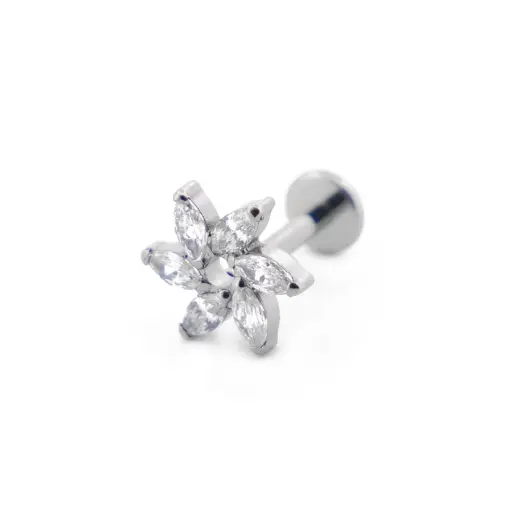 [i_labret_sterile_titane_SUL0012] Piercing Labret - Titane F136 Stérile - Labret 12 interne en titane motif moulin 6 strass