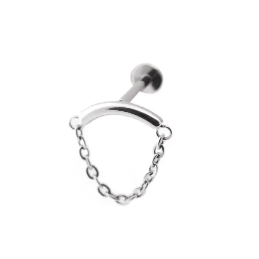 [i_labret_sterile_titane_SUL0011] Piercing Labret - Titane F136 Stérile - Labret 11 interne en titane - Barre courbée et chaîne