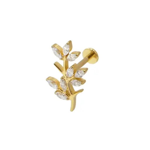 [i_GOLD_labret_sterile-SUGL0042] Piercing Labret - Titane F136 Interne Stérile Gold Gamme Itc - Labret avec pas de vis interne branche strass 1,2 x 8 mm*