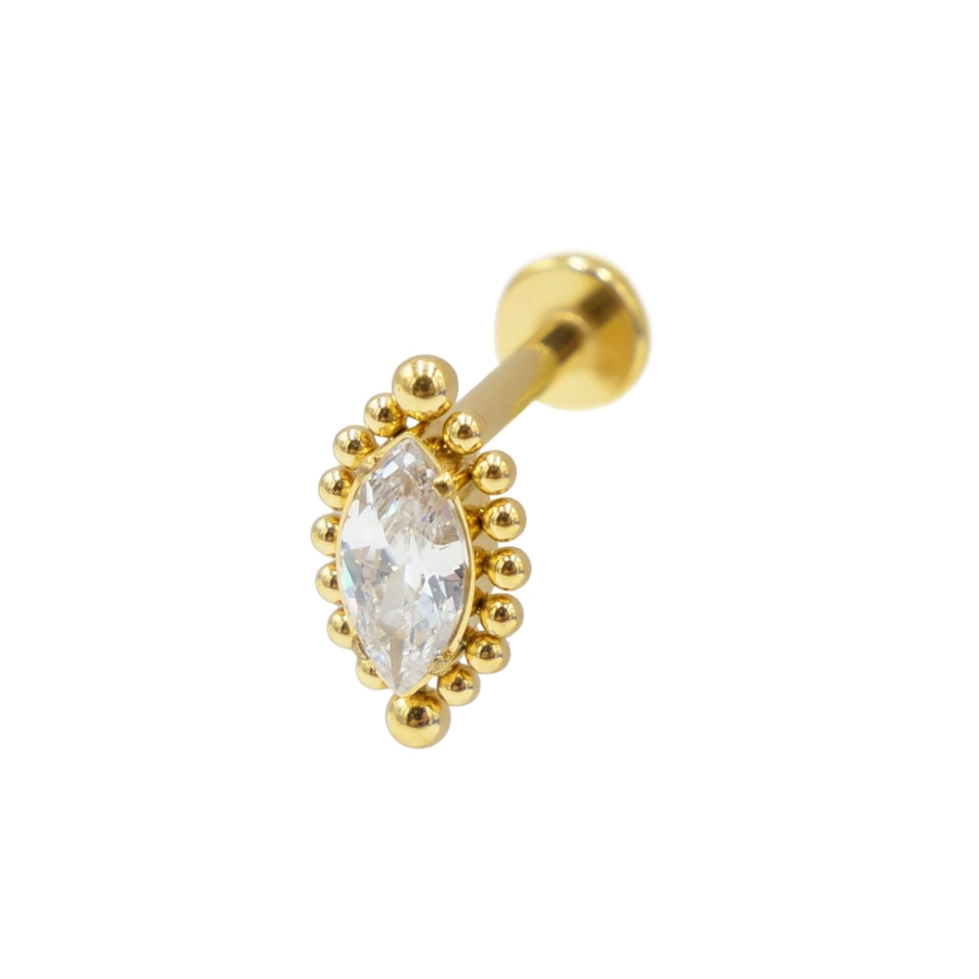 Labret Piercing - Labret Stérile Interne Pvd Gold 39 - Piercing avec pas de vis interne motif ovale ornemental strass