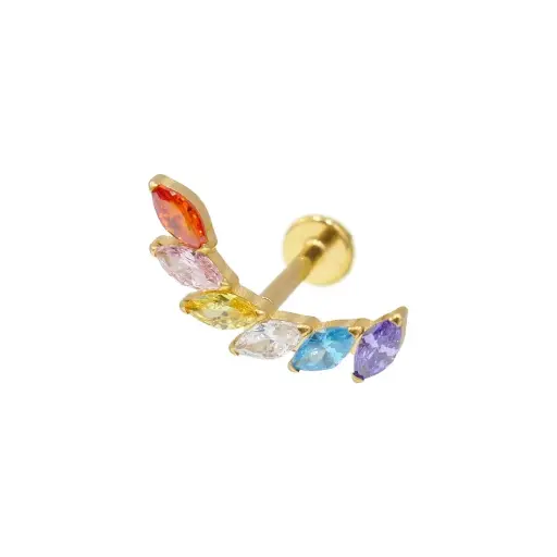 [i_GOLD_labret_sterile-SUGL0033] Piercing Labret - Titane F136 Interne Stérile Gold Gamme Itc - Labret avec pas de vis interne marquise de strass multicolore 1,2 x 8 mm*