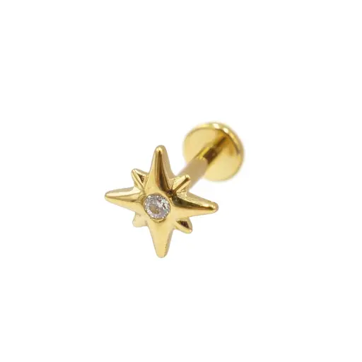 [i_labret_sterile_gold_SUGL0031] Piercing Labret - Titane F136 Gold Stérile - Labret 31 interne en titane pvd gold motif étoile du berger