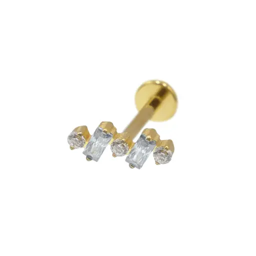 Piercing Labret - Titane F136 Gold Stérile - Labret 30 interne en titane pvd gold motif rectangle/rond strass - 2 coloris 
