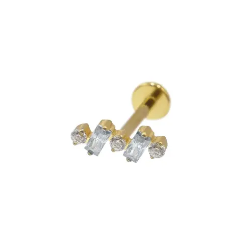 Piercing Labret - Titane F136 Interne Stérile Gold Gamme Itc - Labret avec pas de vis interne rectangle et rond strass 1,2 x 8 mm (2 coloris)*