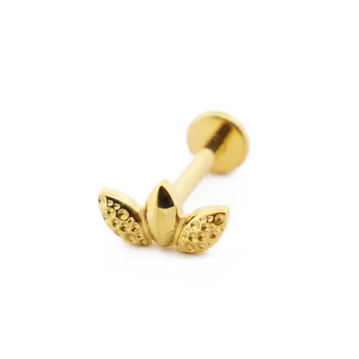 [SUGL0004] Labret Piercing - Stérile Interne Pvd Gold 05 - Piercing avec pas de vis interne motif 3 feuilles