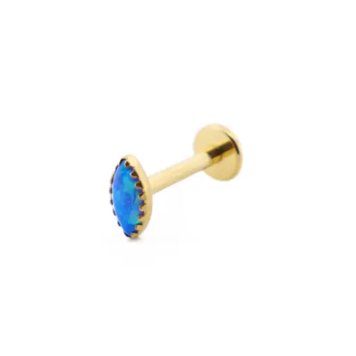 [i_labret_sterile_gold_SUGL0003] Labret Piercing - Labret Stérile Interne Pvd Gold 03 - Piercing avec pas de vis interne motif opale synthétique 