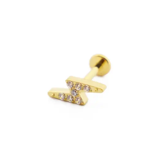 [i_labret_sterile_gold_SUGL0029] Piercing Labret - Titane F136 Gold Stérile - Labret 29 interne en titane pvd gold motif éclair à strass