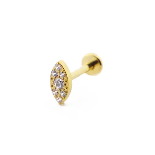 [i_labret_sterile_gold_SUGL0028] Labret Piercing - Labret Stérile Interne Pvd Gold 28 - Piercing avec pas de vis interne motif ovale à strass