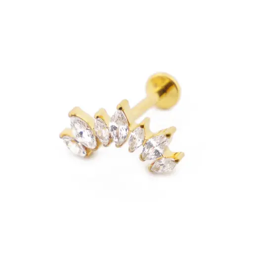 [i_labret_sterile_gold_SUGL0015] Piercing Labret - Titane F136 Gold Stérile - Labret 15 interne en titane pvd gold motif marquise 7 strass courbés