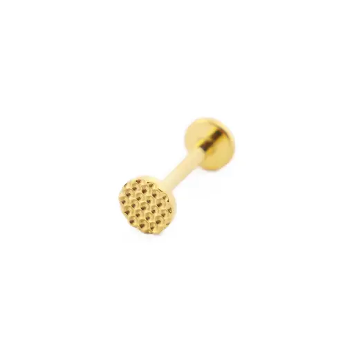 [i_GOLD_labret_threadless_sterile-SUGL0013] Piercing Labret - Titane F136 Gold Stérile - Labret 13 threadless sans filetage 1,2 x 8 mm motif rond martelé*