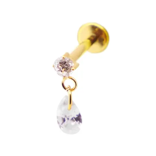 [i_labret_sterile_gold-SUGL0010] Piercing Labret - Titane F136 Gold Stérile - Labret 10 interne en titane pvd gold motif strass et pendentif ovale*