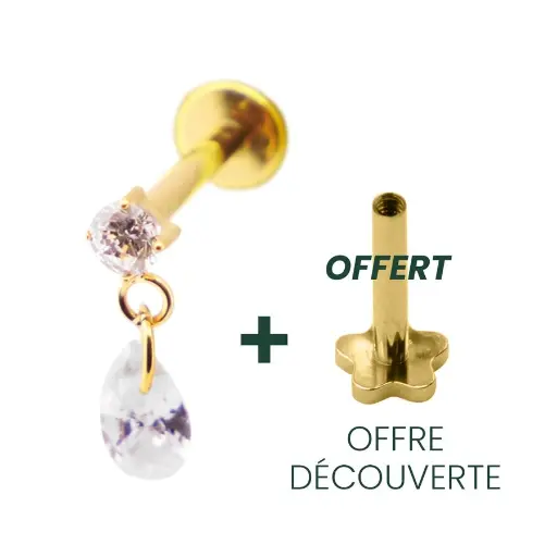 [i_labret_sterile_gold-SUGL0010] Piercing Labret - Titane F136 Gold Stérile - Labret 10 interne en titane pvd gold motif strass et pendentif ovale*