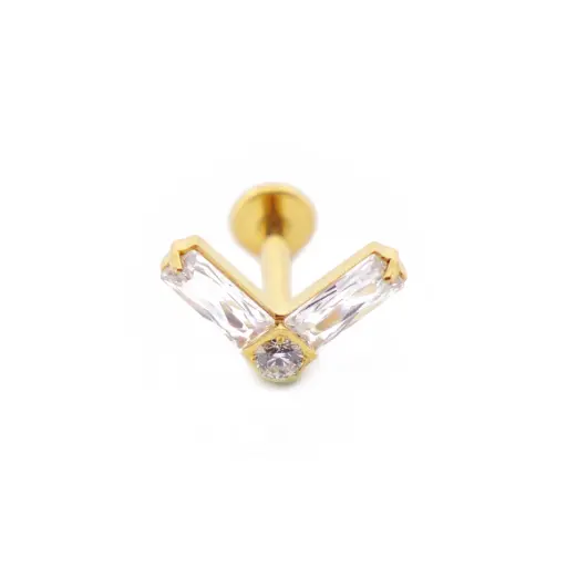 [i_labret_sterile_gold_SUGL0006] Piercing Labret - Titane F136 Gold Stérile - Labret 06 interne en titane pvd gold motif double rectangle à strass blanc 