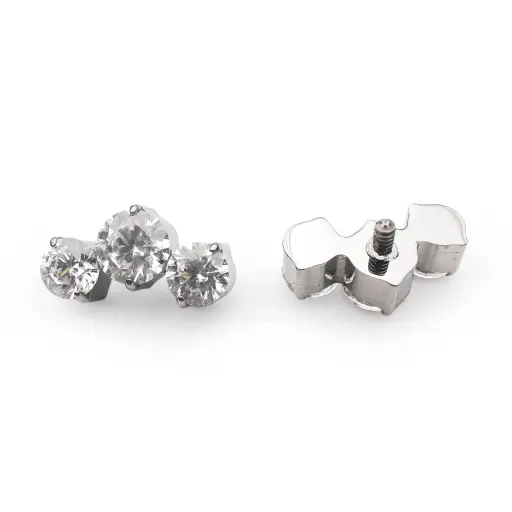 [ns_embout_146-p146_09] Embout Piercing - Titane F136 Gamme Hand Ink - Embout 146 avec pas de vis interne 0,9 mm pour piercing 1,2 mm 3 strass rond 8 mm*