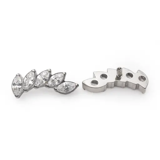 [ns_embout_160-p160_09] Piercing Embout - Titane F136 Gamme Hand Ink - Embout 160 avec pas de vis interne 0,9 mm pour piercing 1,2 mm marquise 5 strass courbée 14 mm*