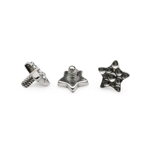 [ns_embout_104-p104_09] Embout Piercing - Titane F136 Gamme Hand Ink - Embout 104 en titane f136 avec pas de vis interne 0,9 mm pour piercing 1,2 mm étoile martelée 3 mm*