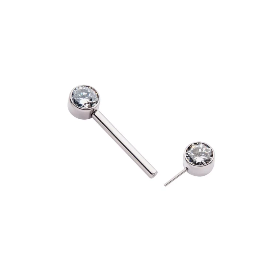 [iv_barbell_01-titlsnp12c]  Piercing Barbell - Titane F136 Threadless Gamme Invictus - Barbell 01 sans filetage threadless double strass rond 1,6 x 14 mm*