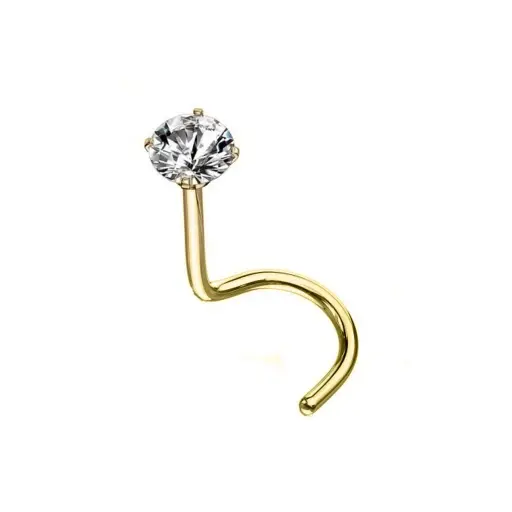 Piercing Nez - Titane F136 Gold - Stud de nez avec strass griffé*