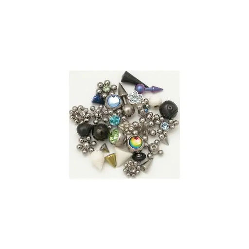 [i_embout_vis_acier_X111] Embout Piercing - Acier - Lot 30 billes et accessoires 111 