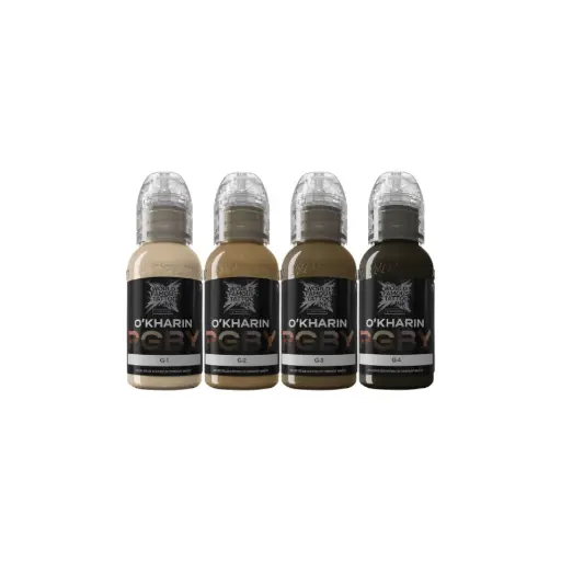 Set Encre Tattoo - World Famous Ink Limitless - Sasha O'Kharin Set RGBY Green - Melange pour le tatouage REACH 4 x 30 ml