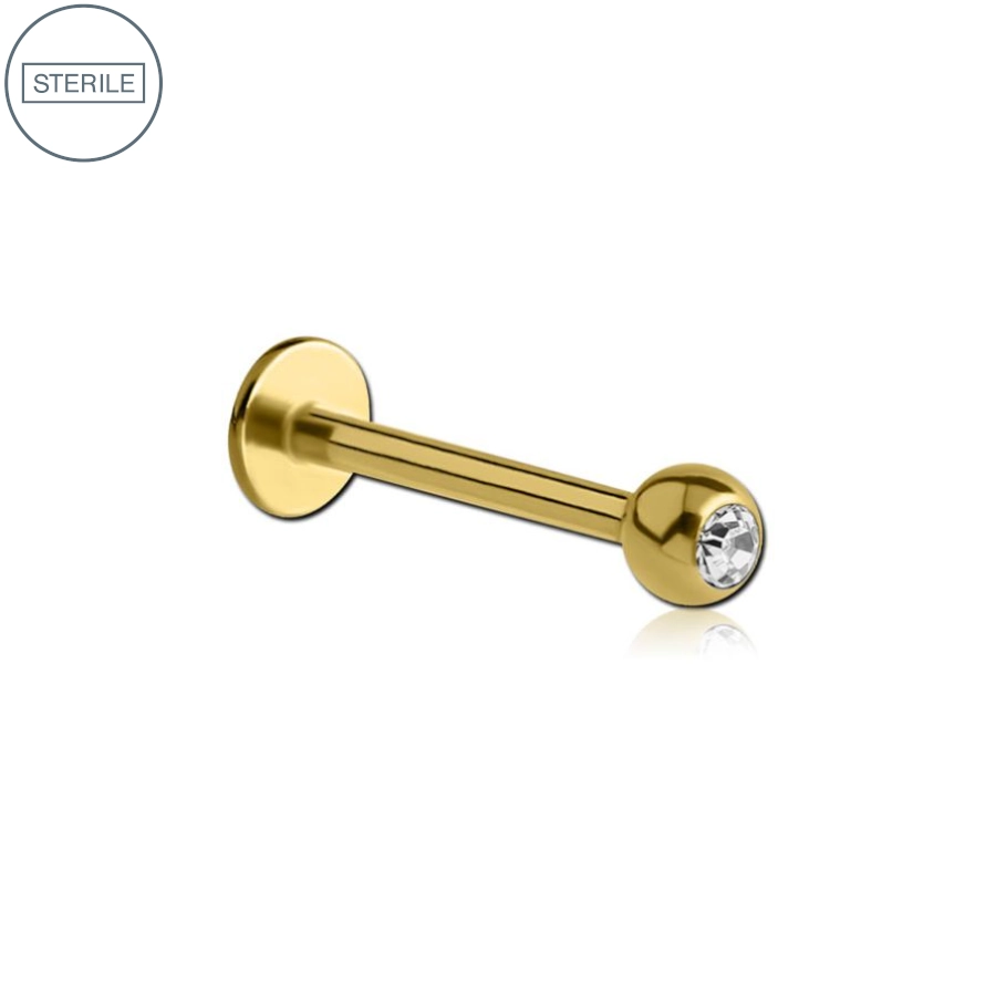 Piercing Labret Sterile Gold - Labret Gamme Itc Pvd Gold - Bijou en titane pvd gold avec strass