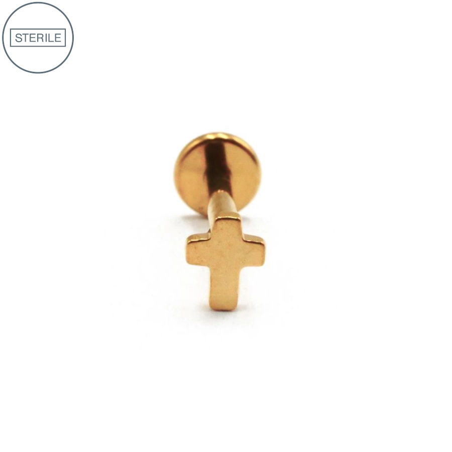 [labret_sterile_pvd_gold_croix-stvxla16] Labret Stérile Interne Gamme Itc Pvd Gold 38 - Piercing avec pas de vis interne croix