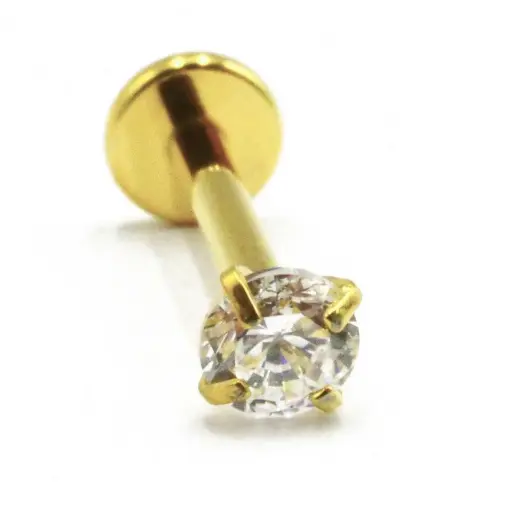 Labret Stérile Interne Gamme Itc Pvd Gold 35 - Piercing avec pas de vis interne strass griffé rond