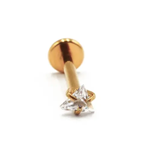 [i_GOLD_labret_interne_sterile-stvxla22] Labret Piercing - Titane Gold Interne Stérile - Labret 22 avec pas de vis interne 1,2 x 8 mm strass griffé triangle*