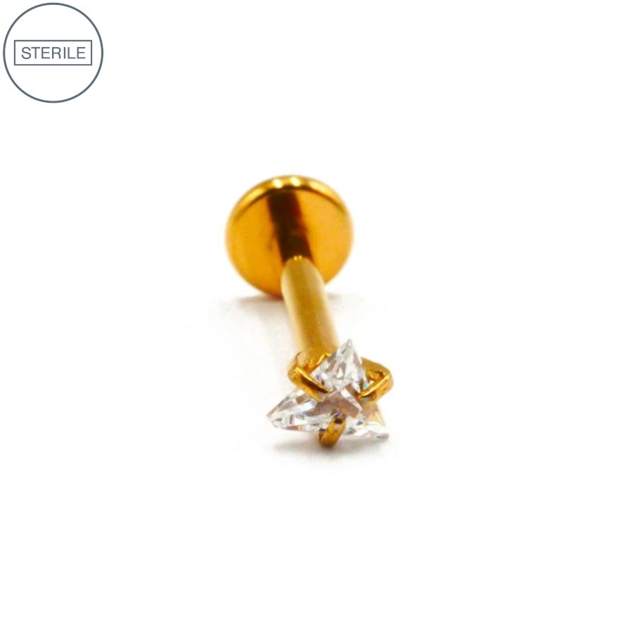 [labret_sterile_pvd_gold_22-stvxla22] Labret Stérile Interne Pvd Gold 22 - Piercing avec pas de vis interne strass griffé triangle