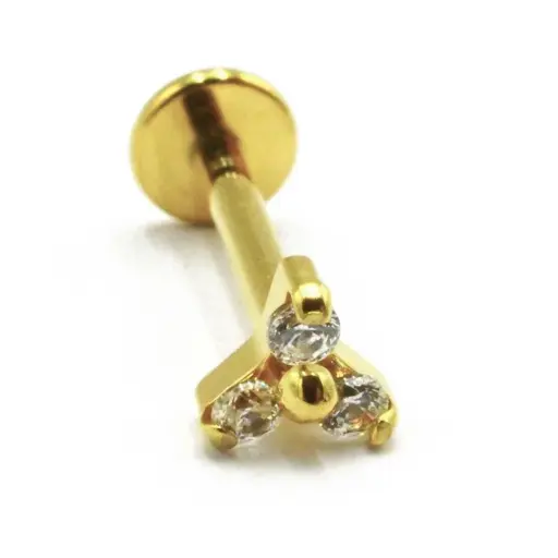[i_GOLD_labret_interne_sterile-stvxla23] Labret Piercing - Titane F136 Interne Stérile Gold - Labret 23 avec pas de vis interne trinité strass 1,2 x 8 mm*