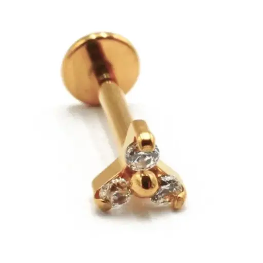 [i_GOLD_labret_interne_sterile-stvxla23] Labret Stérile Interne Pvd Gold 23 - Piercing avec pas de vis interne trinité strass