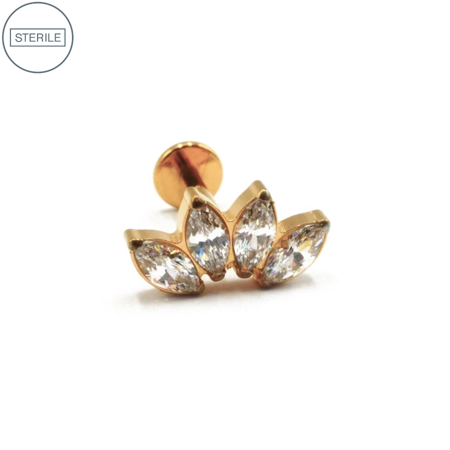 [i_labret_sterile_pvd_gold_25-stvxla25] Labret Stérile Interne Gamme Itc Pvd Gold 30 - Piercing avec pas de vis interne marquise 4 strass
