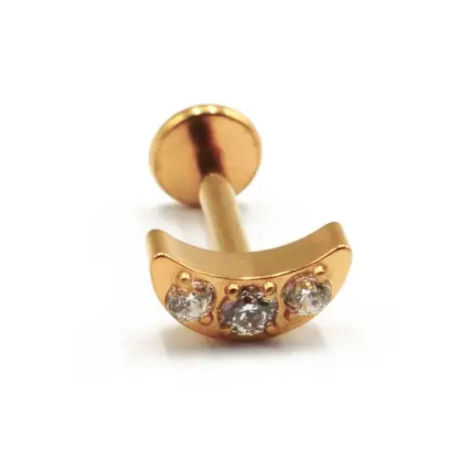 [i_labret_sterile_pvd_gold_31-stvxla31] Labret Stérile Interne Gamme Itc Pvd Gold 25 - Piercing avec pas de vis interne lune 3 strass