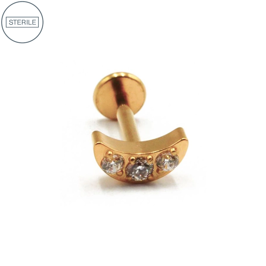 [i_labret_sterile_pvd_gold_31-stvxla31] Labret Stérile Interne Gamme Itc Pvd Gold 25 - Piercing avec pas de vis interne lune 3 strass