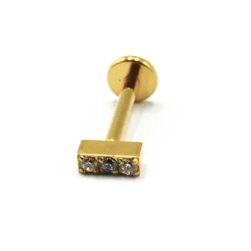 [i_GOLD_labret_interne_sterile-stvxla32] Labret Stérile Interne Gamme Itc Pvd Gold 24 - Piercing avec pas de vis interne barre 3 strass