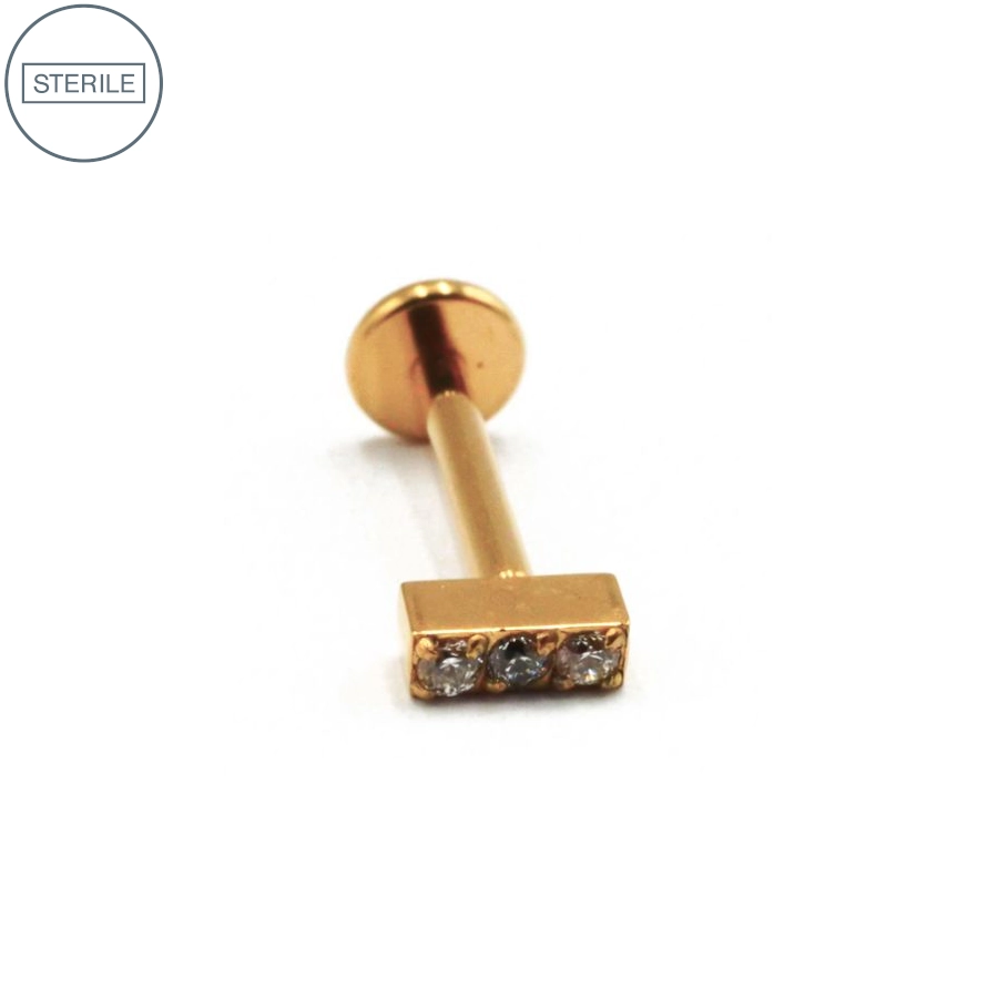 [i_labret_sterile_pvd_gold_32-stvxla32] Labret Stérile Interne Gamme Itc Pvd Gold 24 - Piercing avec pas de vis interne barre 3 strass