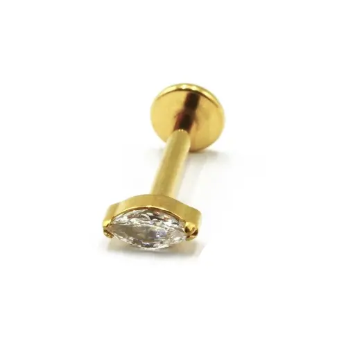 [i_GOLD_labret_interne_sterile-STVXLA41] Labret Stérile Interne Gamme Itc Pvd Gold 22 - Piercing avec pas de vis interne ovale strass blanc