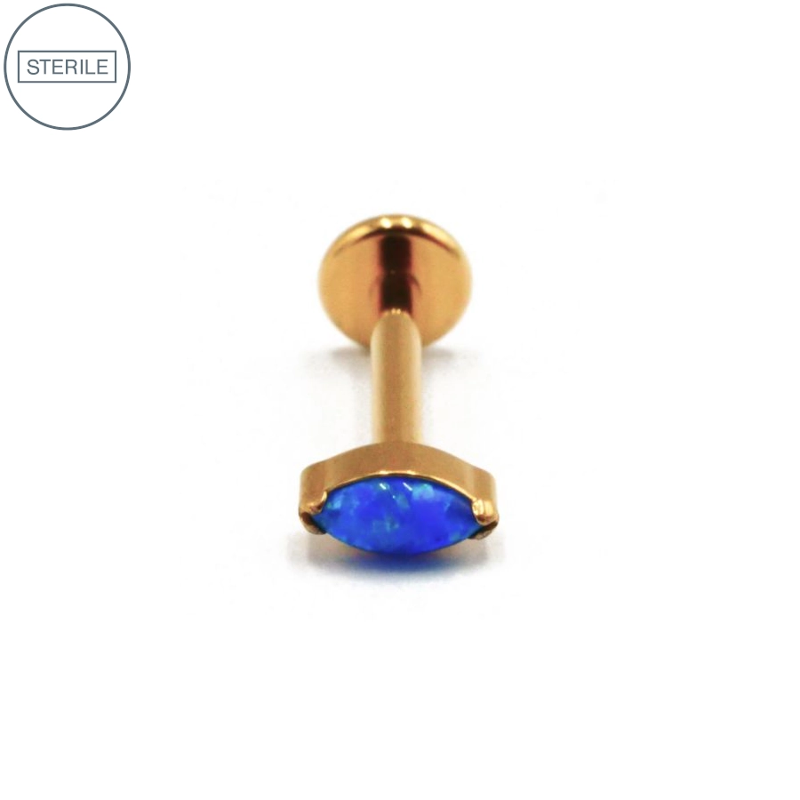 [i_labret_sterile_pvd_gold_42-stvxla42] Labret Stérile Interne Gamme Itc Pvd Gold 21 - Piercing avec pas de vis interne ovale strass bleu