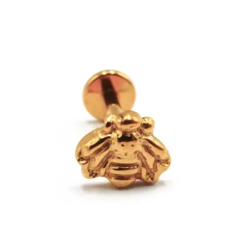[i_GOLD_labret_interne_sterile-stvxla43] Labret Piercing - Titane Gold Interne Stérile - Labret 43 avec pas de vis interne 1,2 x 8 mm motif abeille*